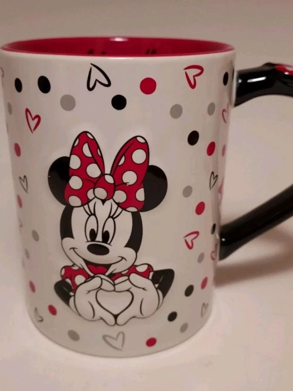 Disney Minnie Mouse Coffee Mug Cup Polka Dots & Hearts